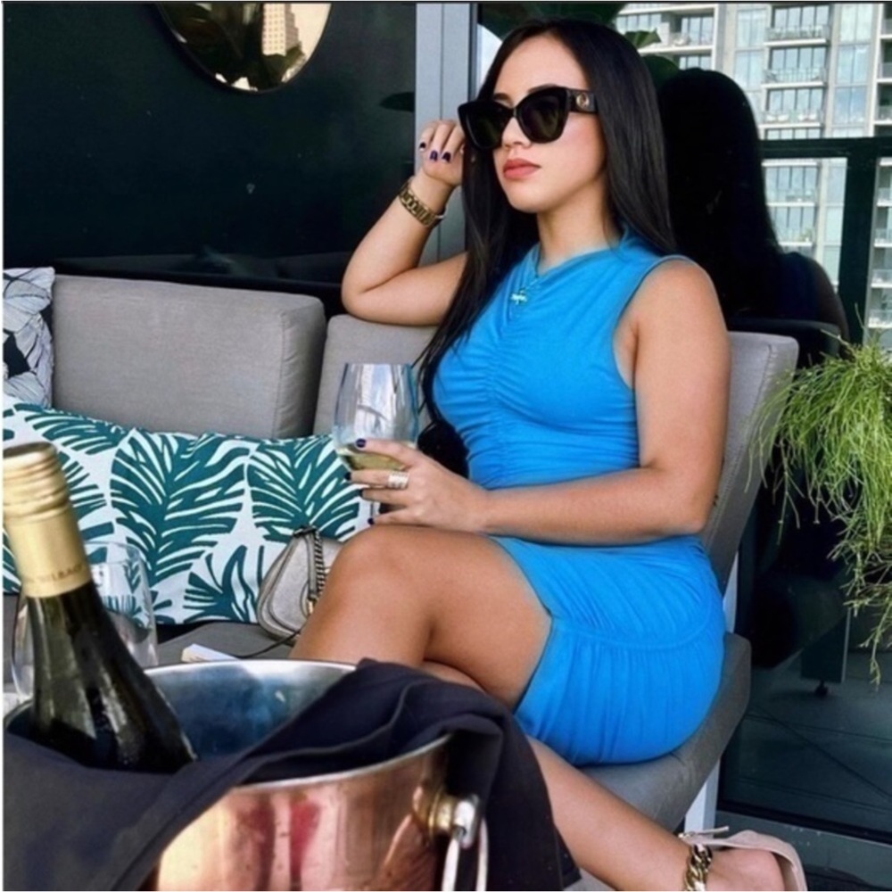 Zara Blue Ruched Mini Dress - Picture 6 of 9